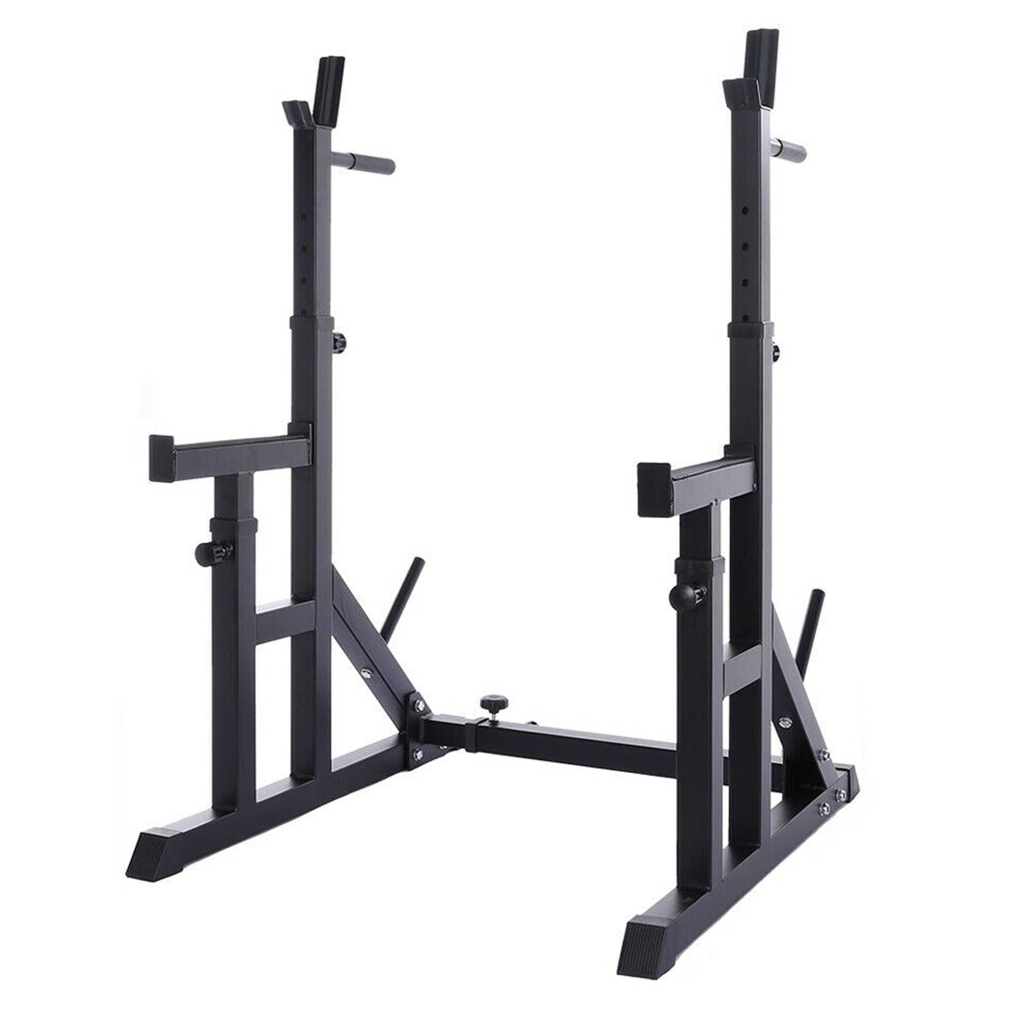 Heavy-Duty Adjustable Power Rack with Dip Handles & Spotter Arms – Full-Body Strength Trainer for Compact Home Gym & Bench Press Workouts