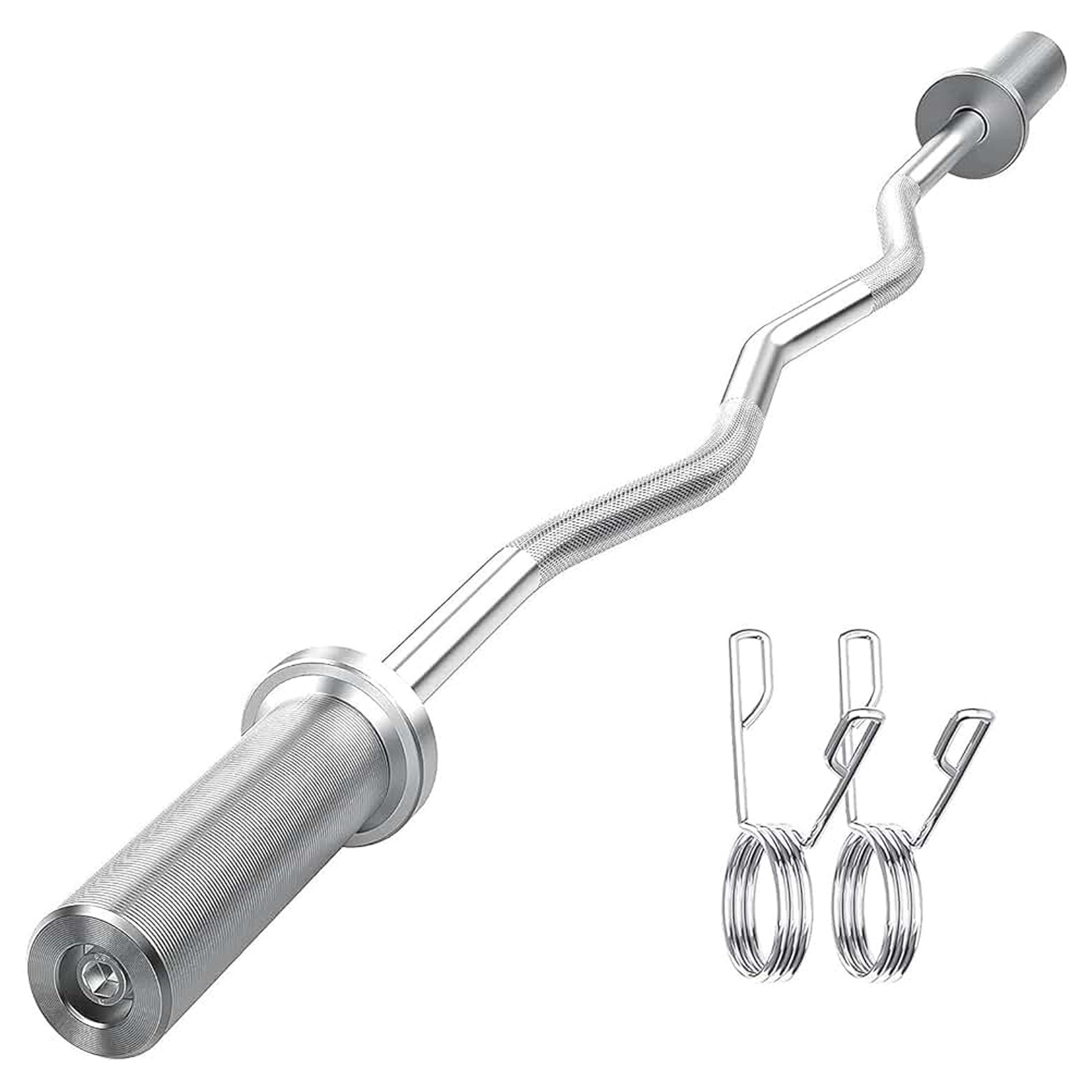 47″ Olympic EZ Curl Bar – Chrome Angled Weightlifting Bar with Knurled Grip & Spring Collars, Fits 2″ Plates – Ideal for Home Strength Training