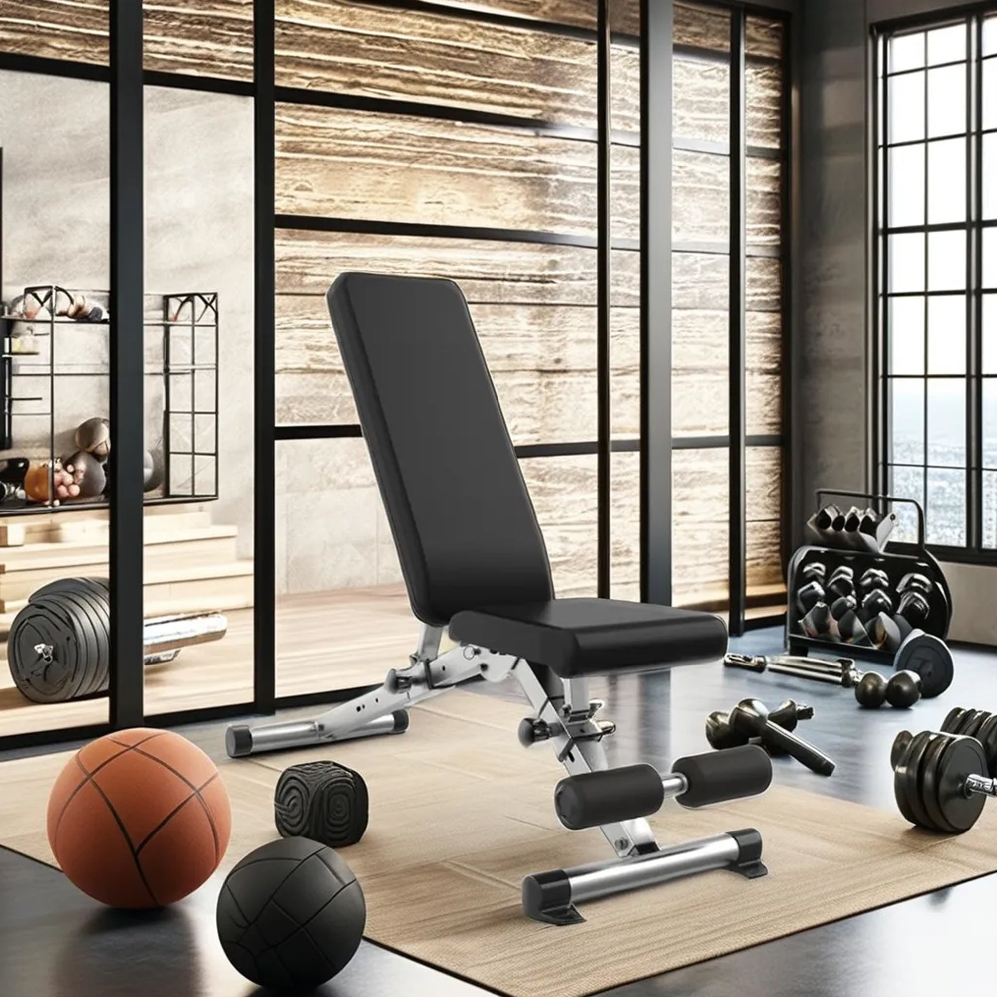 Multi-Position Weight Bench with Integrated Dip Bars & Pull-Up Tower – Heavy-Duty Adjustable Bench for Full-Body Home Gym Strength Training