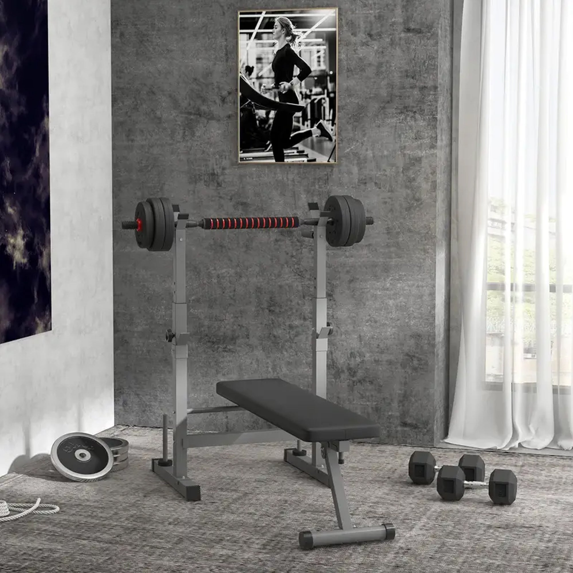 Heavy-Duty Adjustable Workout Bench with Dip Handles & Bar Rack – Foldable Steel Frame, Incline/Decline Angles for Compact Home Gym Strength Training