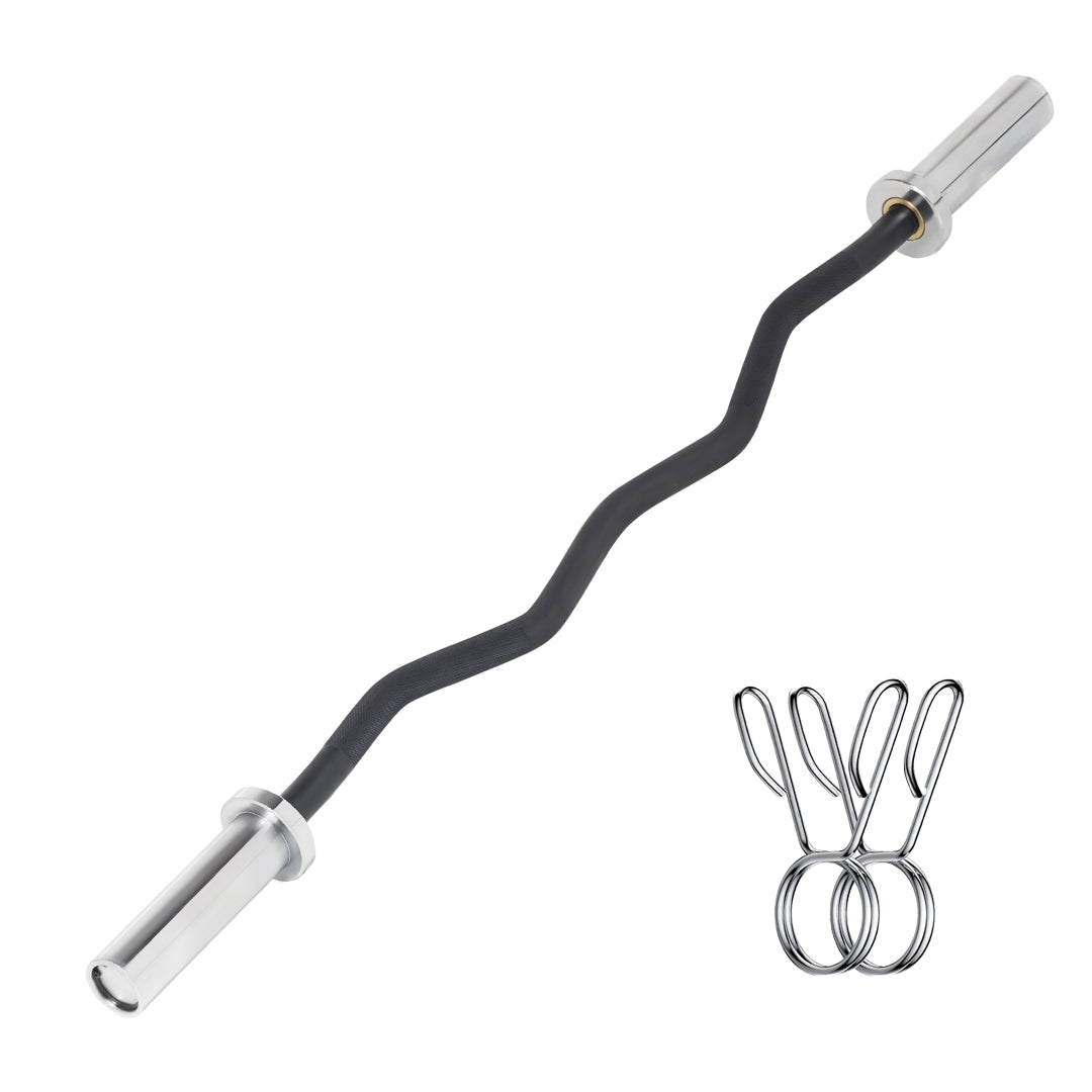 47″ Olympic EZ Curl Bar – Chrome Angled Weightlifting Bar with Knurled Grip & Spring Collars, Fits 2″ Plates – Ideal for Home Strength Training