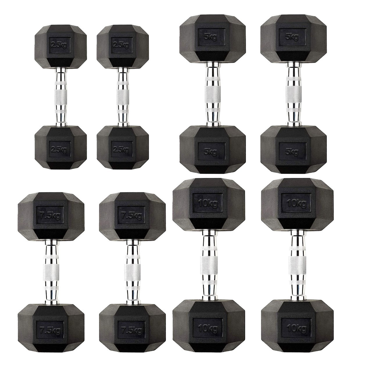 Hex Dumbbell Pairs & Sets – 2.5kg to 60kg Range Available – Rubber Coated Anti-Roll Weights with Chrome Handles – Full Dumbbell Range for Home Gym Strength Training UK