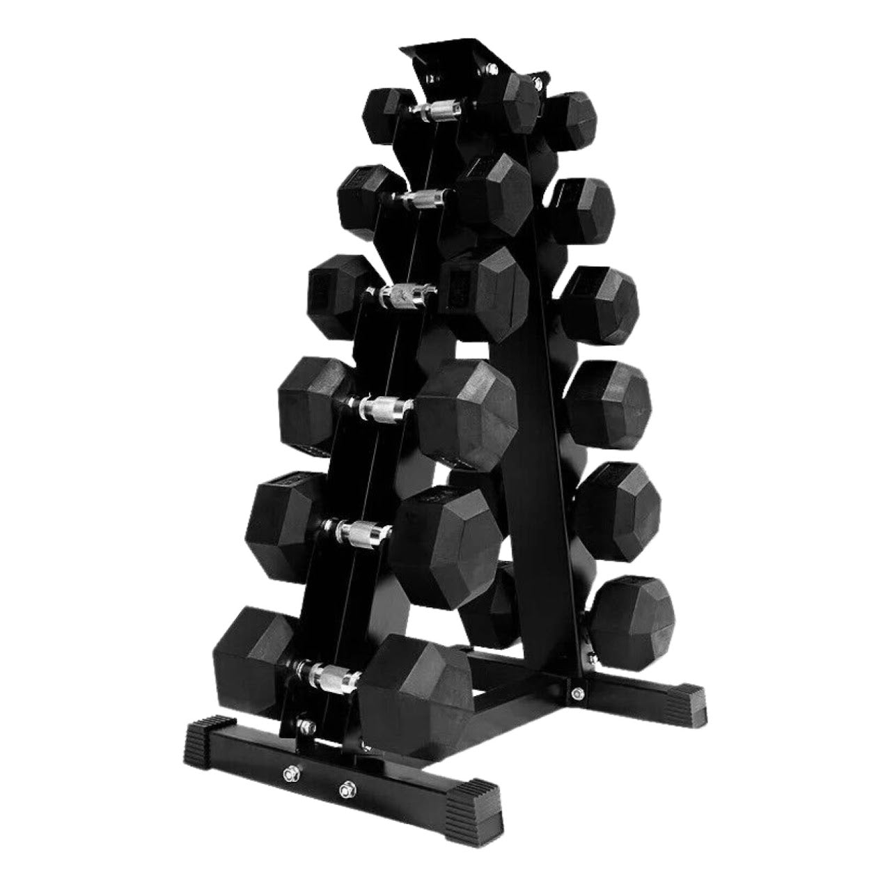 6-Pair Hex Dumbbell Set 2.5kg–15kg with Optional Tier 6 Vertical Rack – Rubber-Coated Anti-Roll Weights for Strength Training, Home & Garage Gym Workouts