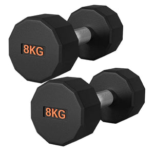 Pair of black 8KG dumbbells on a white background
