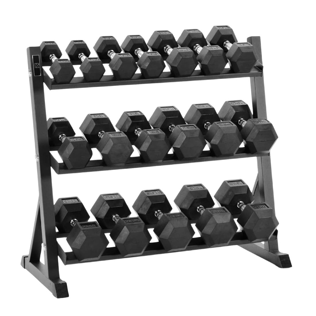 Full Hex Dumbbell Set 2.5kg–30kg with Optional 3-Layer Rack – Rubber-Coated, Anti-Roll Weights & Chrome Handles for Home, Studio, and Commercial Gym Training