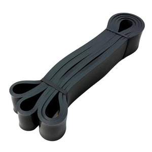 Black resistance band with handles on a white background