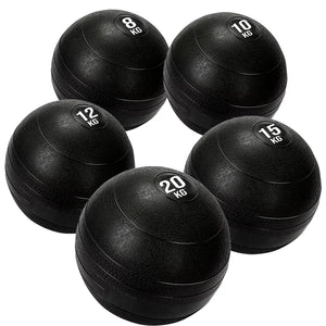 Set of black exercise balls with weight markings on a white background