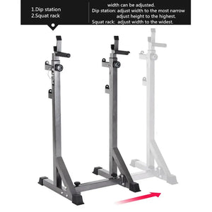 Gray weightlifting stand with adjustable features on a white background