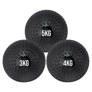 Three black weighted balls with 3kg, 4kg, and 5kg labels on a white background