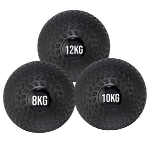 Three black textured dumbbells with weight markings on a white background