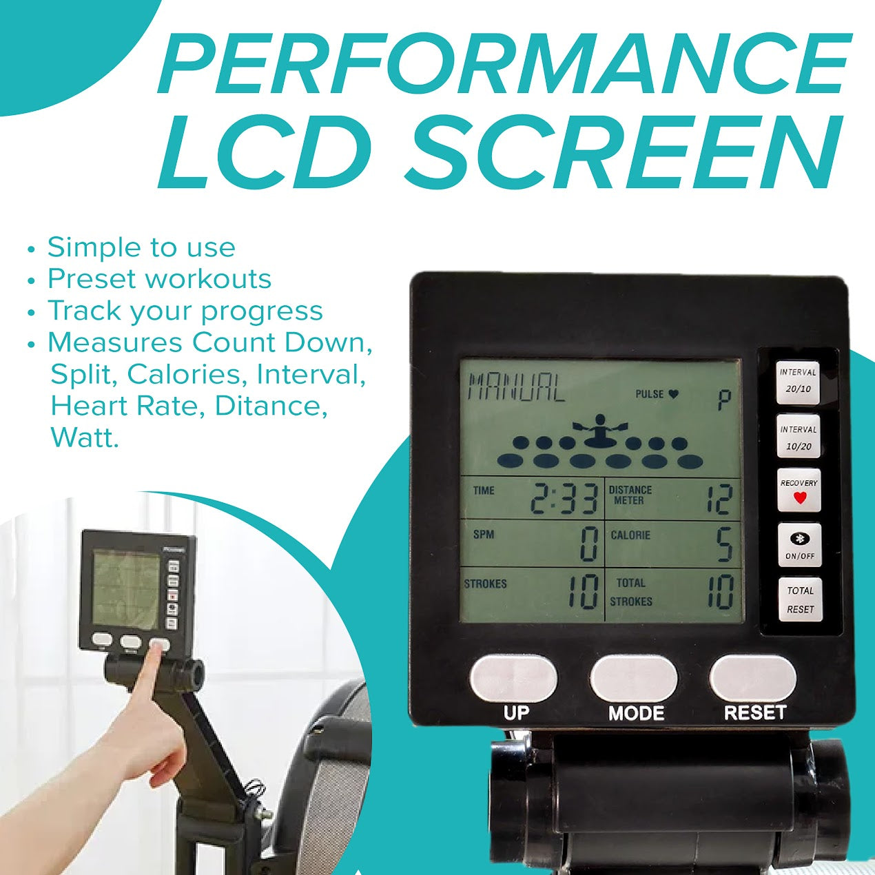 Home Workout Rowing Machine – 10-Level Air Resistance Rower with Foldable Aluminum Frame for Quiet Compact Fitness Training