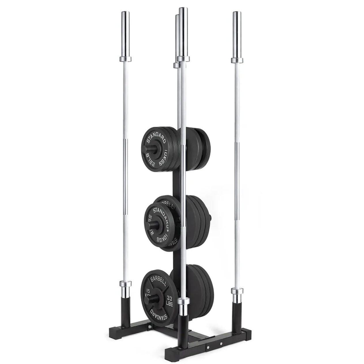 3-Tier Olympic Weight Rack with Barbell Holder – Heavy-Duty Steel Plate Tree, Powder-Coated Finish, 200 kg Capacity, Ideal for Compact Home Gyms