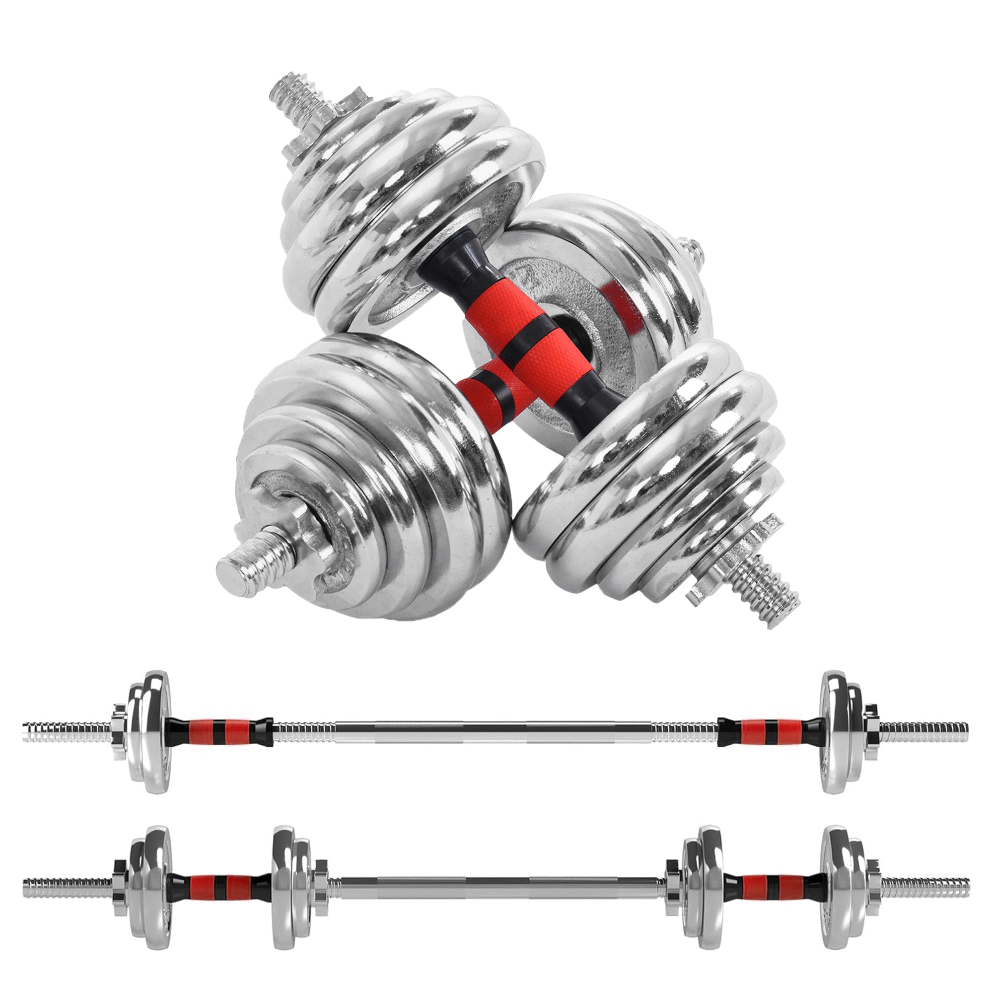 Versatile 20 kg Cast-Iron Dumbbell & Barbell Combo – Durable Steel Rod, Locking Collars, and Customisable Weights for Effective Home Strength Training