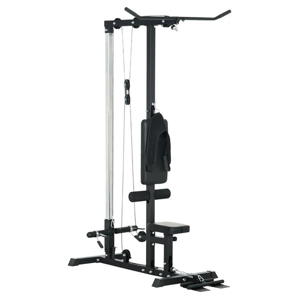 Compact Cable Pulldown Machine with Adjustable Seat, Quiet Dual Pulley System & Footplate – Ideal for Full-Body Home Gym Workouts in Small Spaces