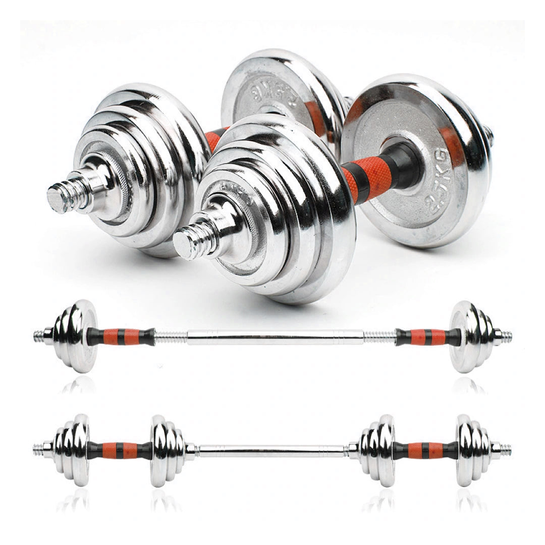Versatile 20 kg Cast-Iron Dumbbell & Barbell Combo – Durable Steel Rod, Locking Collars, and Customisable Weights for Effective Home Strength Training