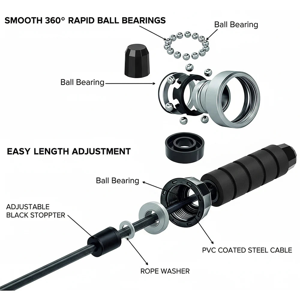 Black Adjustable Skipping Rope – Durable, Tangle‑Free Coated Cable, Comfortable Grip – Perfect for Cardio, Home Gym Workouts