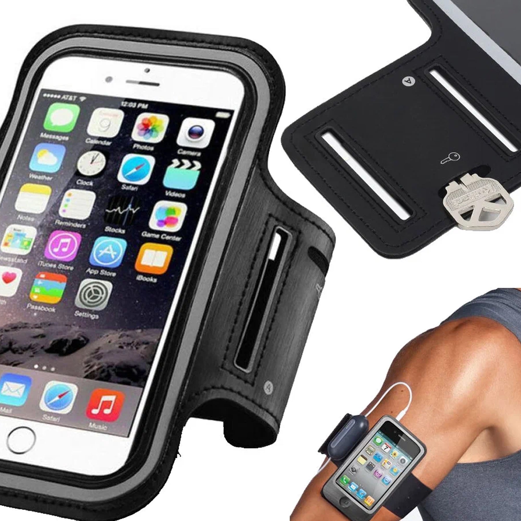 Water‑Resistant Neoprene Phone Running Armband – Reflective Strips, Elastic Fit Up to 7″ – Secure Gym & Outdoor Fitness Accessory