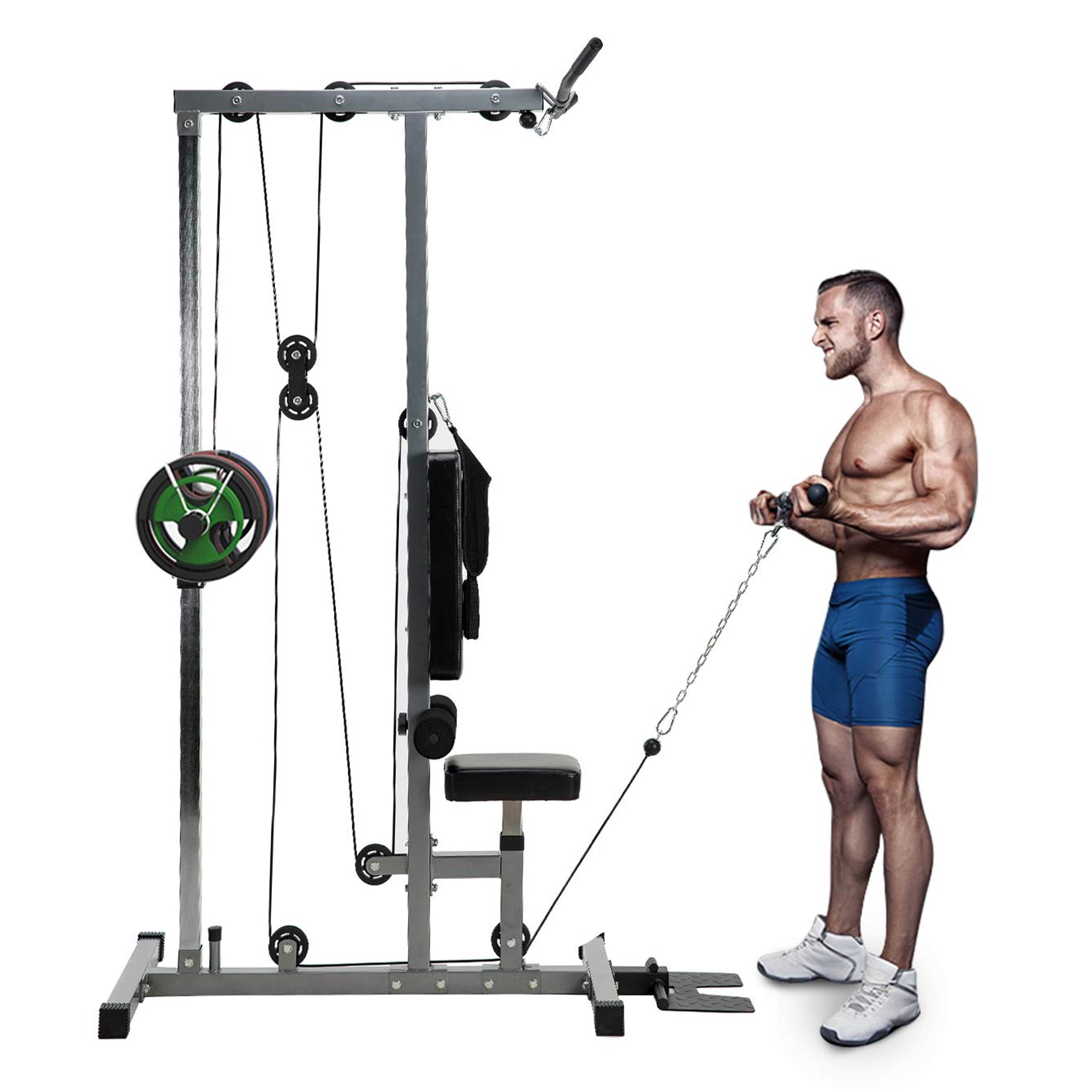 Compact Cable Pulldown Machine with Adjustable Seat, Quiet Dual Pulley System & Footplate – Ideal for Full-Body Home Gym Workouts in Small Spaces