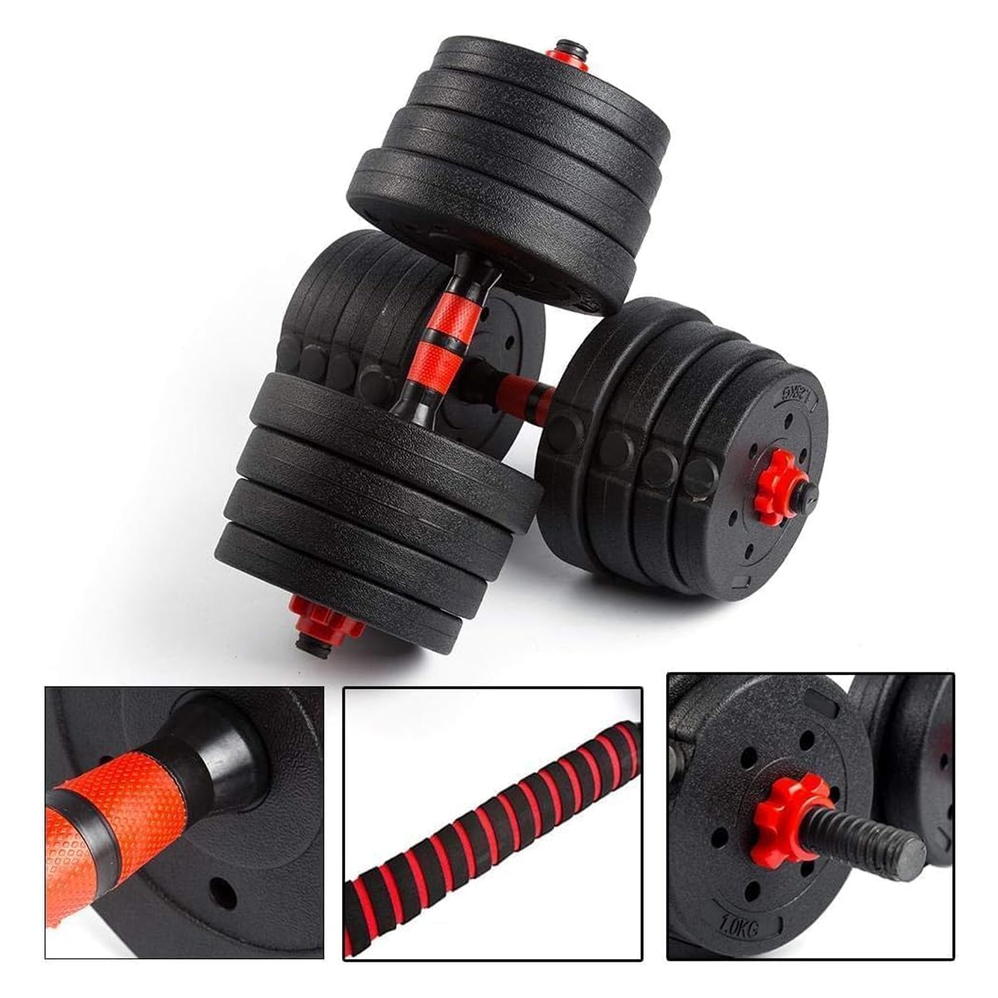 Adjustable Dumbbell & Barbell Set 20–30 kg – Vinyl Coated Weights with Anti-Slip Handles, Compact 2-in-1 Strength Kit for Home Training & Space Saving