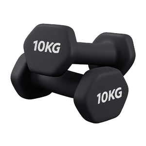 Pair of black 10KG dumbbells on a white background