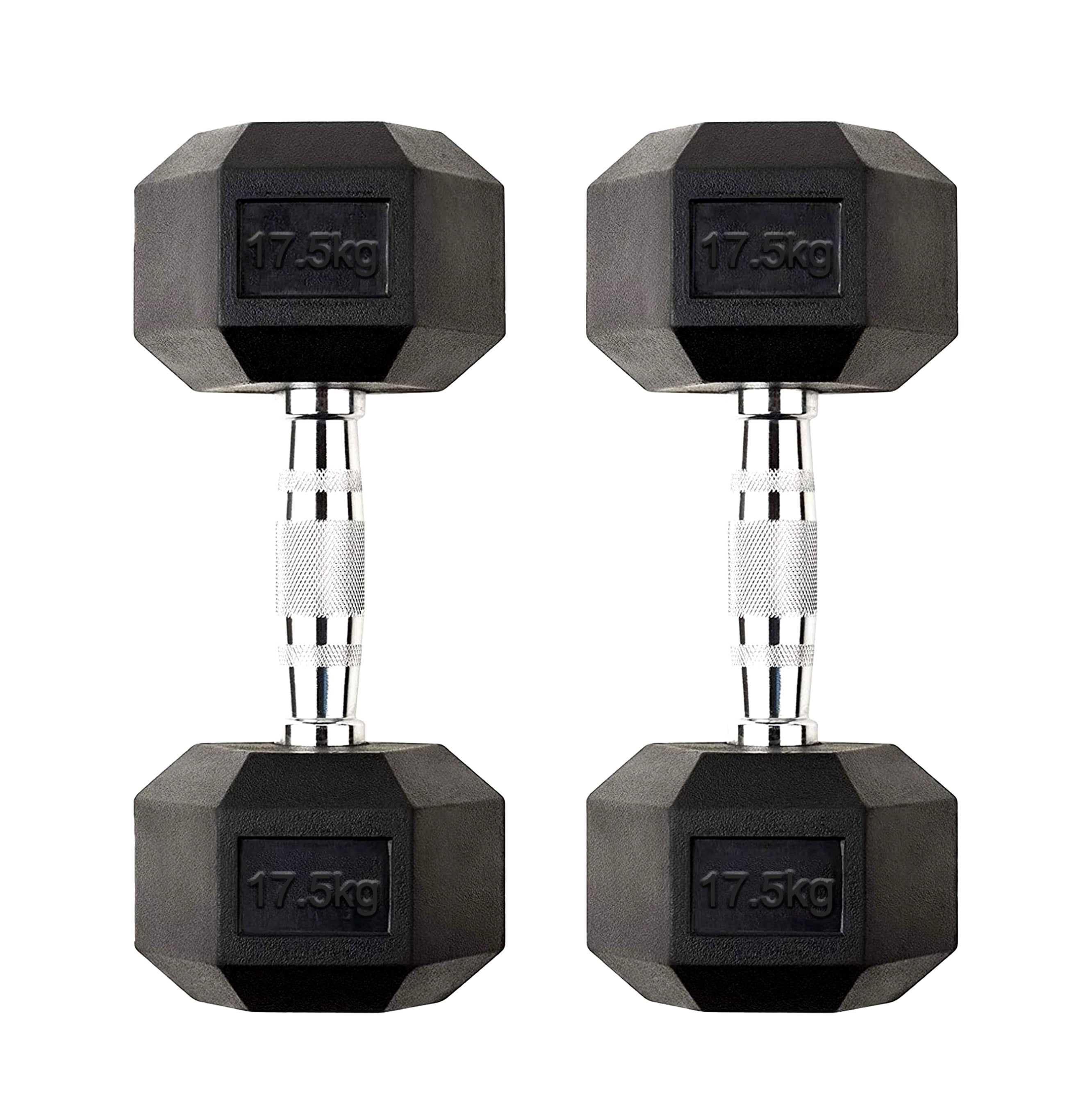 17.5kg Hex Dumbbell Pair – Rubber-Coated Anti Roll Cast Iron Weights for Home Gym & Strength Training, 2 x 17.5kg Set for Muscle Building