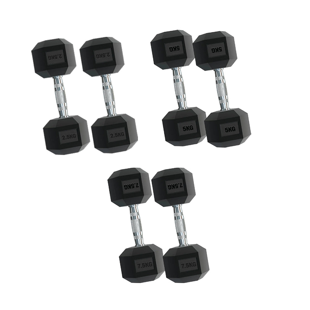 Versatile Hex Dumbbell Set 2.5kg–15kg with Optional Vertical Tier 3 Rack – Compact Rubber-Coated Weights for Strength Training & Space-Saving Home Gym Workouts