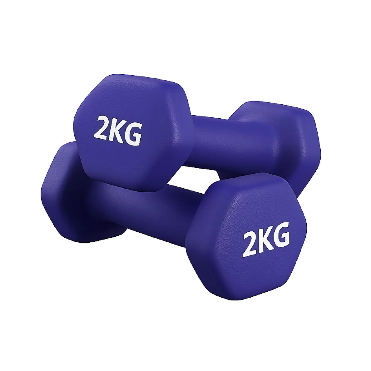 Pair of purple 2KG dumbbells on a white background