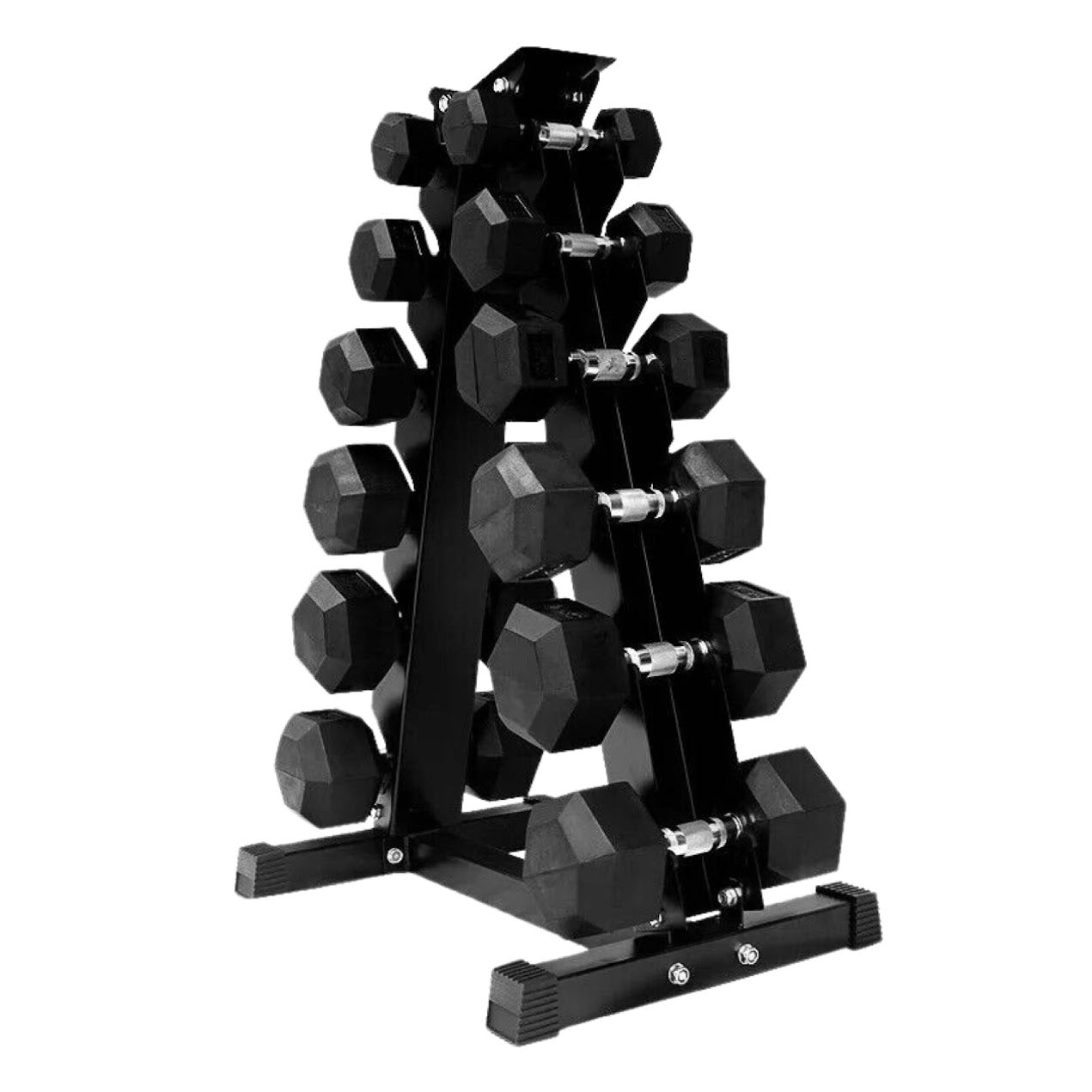 6-Pair Hex Dumbbell Set 2.5kg–15kg with Optional Tier 6 Vertical Rack – Rubber-Coated Anti-Roll Weights for Strength Training, Home & Garage Gym Workouts