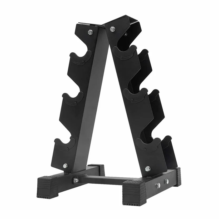 Black metal drink holder with multiple shelves on a white background