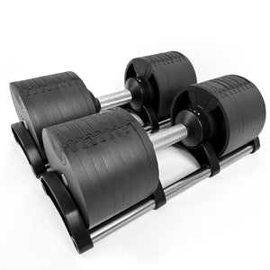 Pair of black dumbbells on a white background