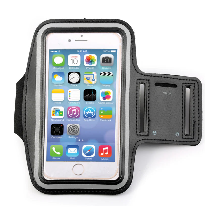 Water‑Resistant Neoprene Phone Running Armband – Reflective Strips, Elastic Fit Up to 7″ – Secure Gym & Outdoor Fitness Accessory