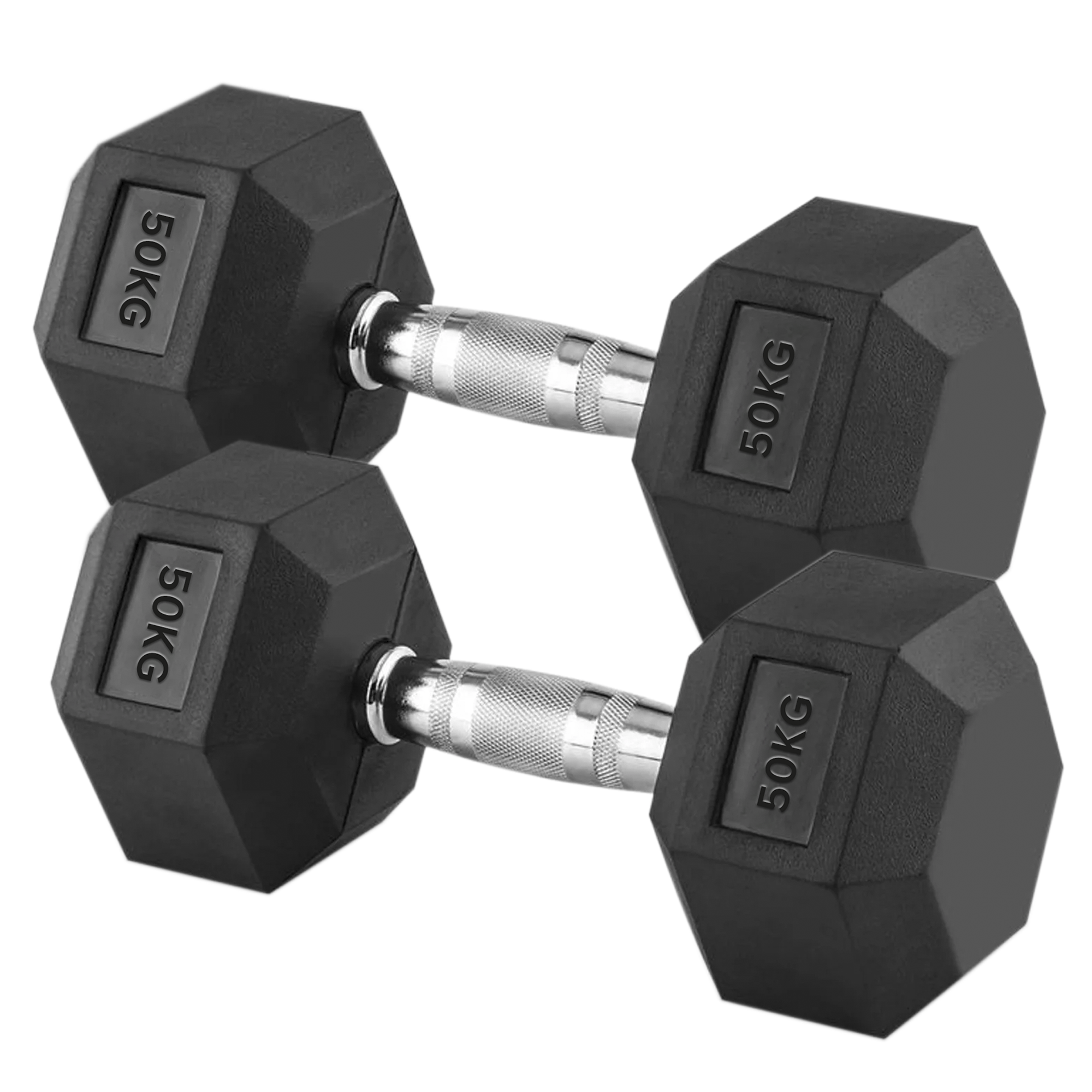 50kg Hex Dumbbells Set – 2×50kg Heavy Dumbbells with Textured Steel Handles & Rubber Coated Anti-Roll Ends for Elite Home Strength Training – 100kg Total Weight
