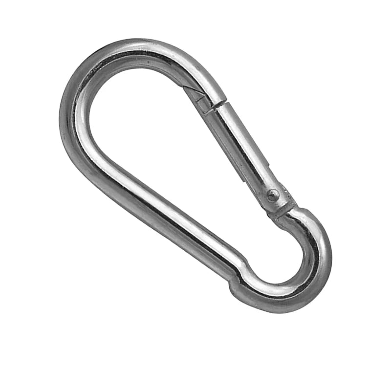 Metal carabiner on a white background