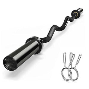 Black metal curl bar with attachments on a white background