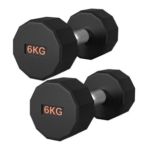 Pair of black 6KG dumbbells on a white background