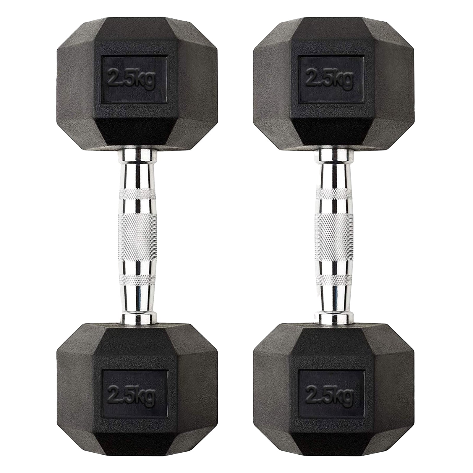 Start Home Strength Training with 2.5kg Hex Dumbbells – Anti Roll Rubber Coated Free Weights with Chrome Handles for Tonin, Rehab & Home Gym – 2 x 2.5kg