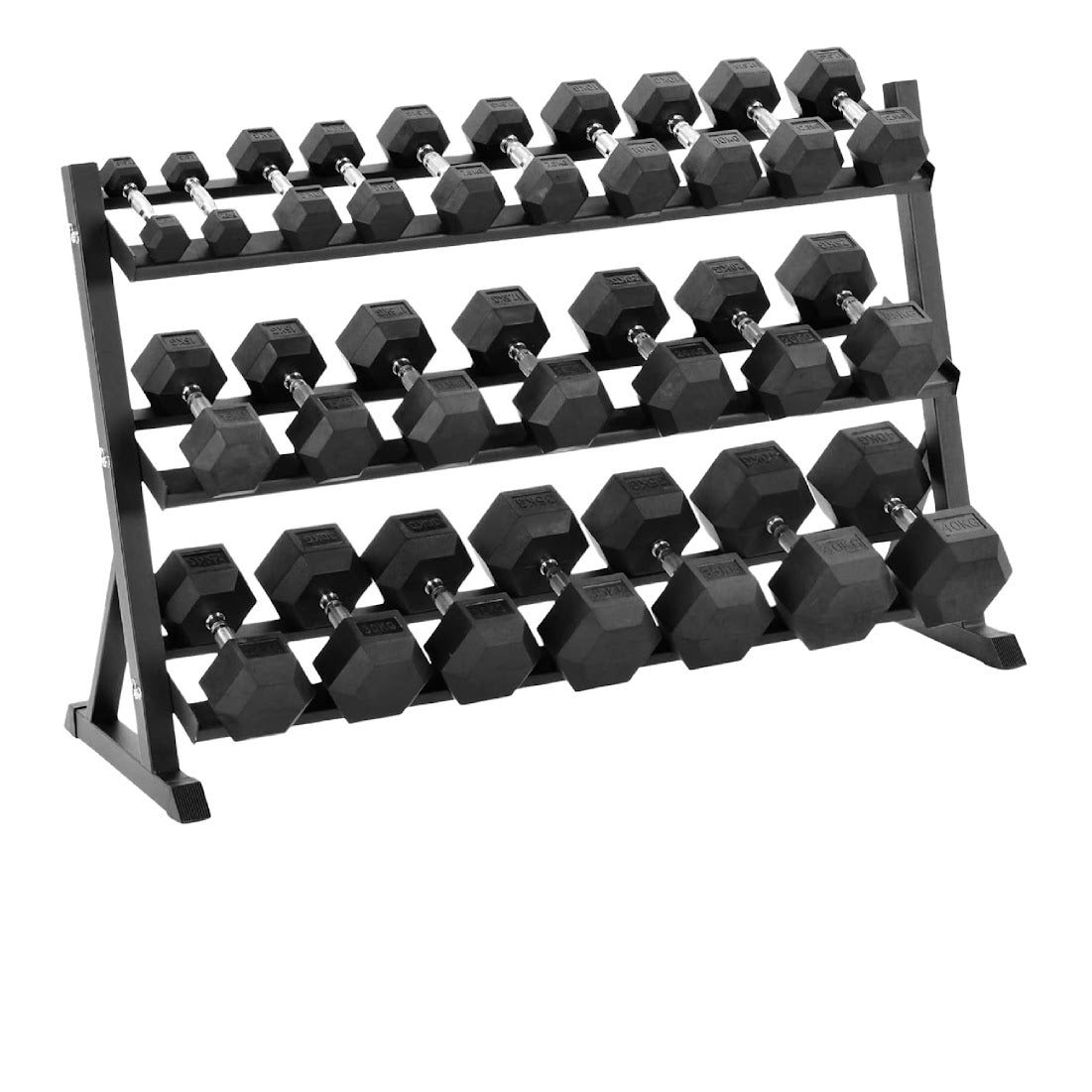 Full Hex Dumbbell Set 2.5kg–30kg with Optional 3-Layer Rack – Rubber-Coated, Anti-Roll Weights & Chrome Handles for Home, Studio, and Commercial Gym Training