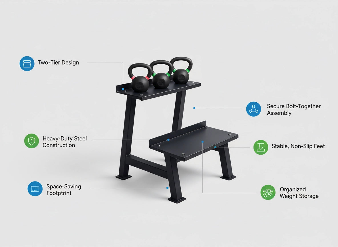 Heavy-Duty Steel Kettlebell Storage Rack – Compact Space-Saving Home Gym Organizer