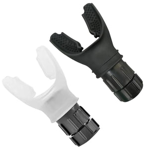 Two black and white plastic nozzles on a white background