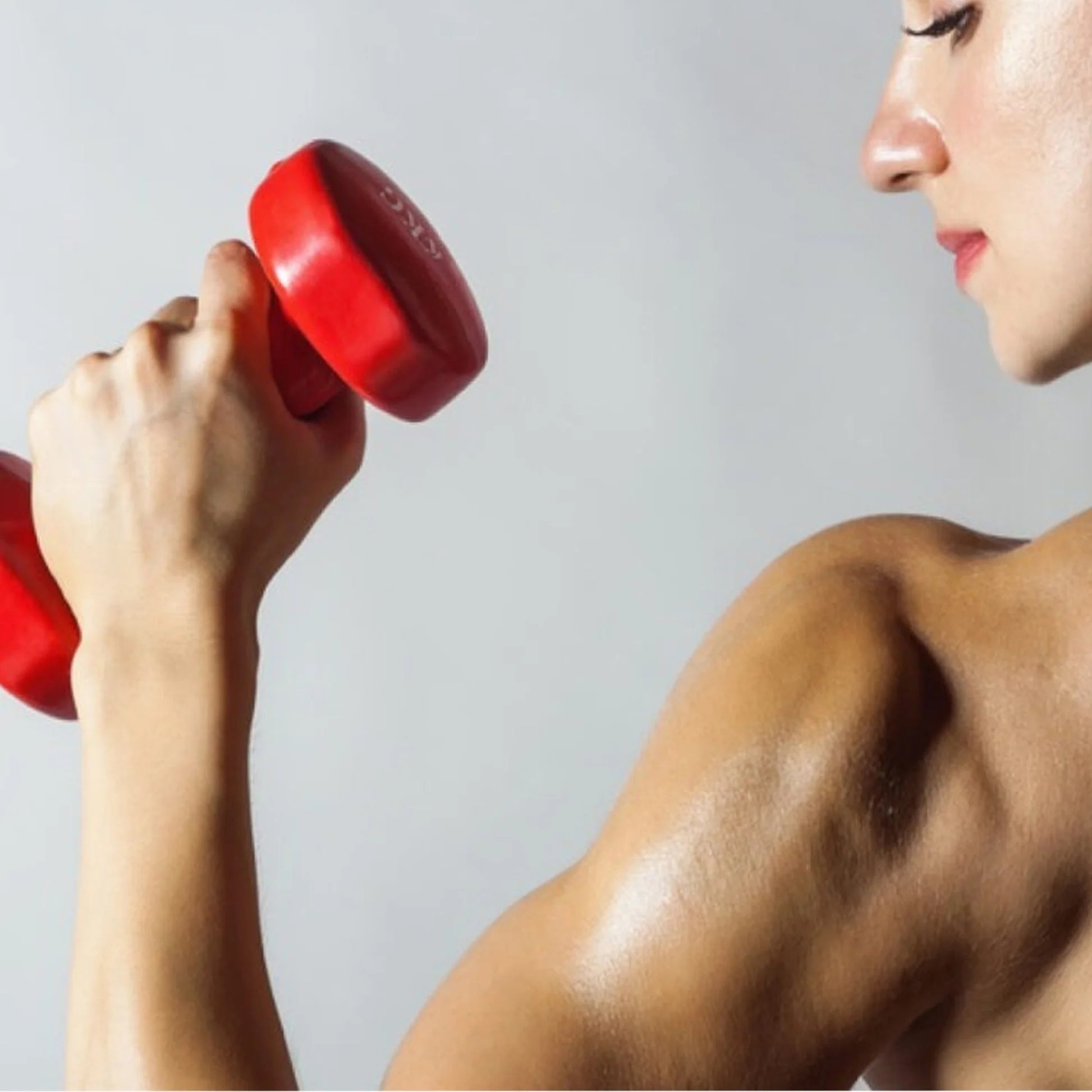 Set of colorful dumbbells with weight markings on a white background