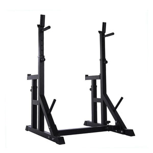 Black metal squat rack on a white background