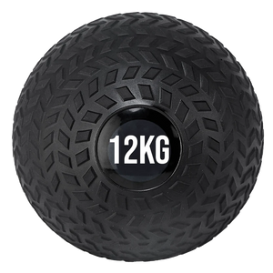 Black exercise ball with '12KG' marking on a white background