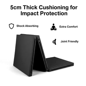 Black stand with 6cm thick cushioning for impact protection on a white background