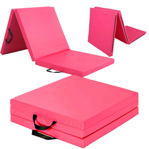 Pink folding mat with handles on a white background
