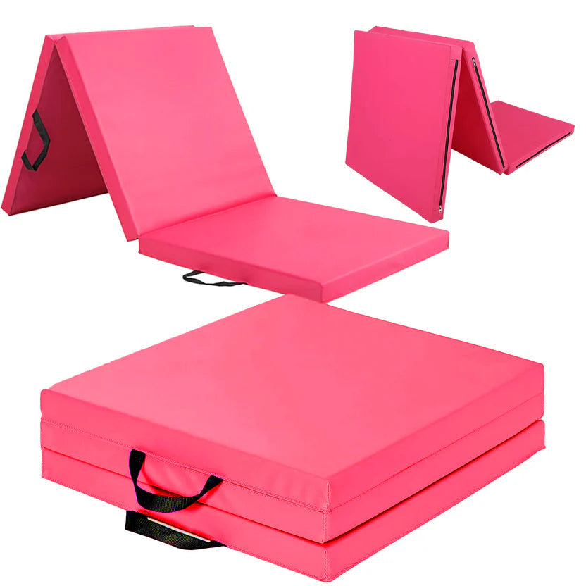 Pink folding mat with handles on a white background