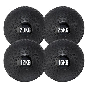 Four black dumbbells with weight markings on a white background