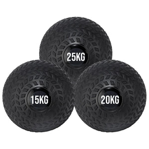 Three black dumbbells with weight markings on a white background