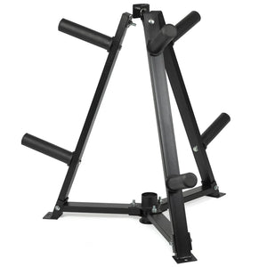 Black metal weight rack on a white background