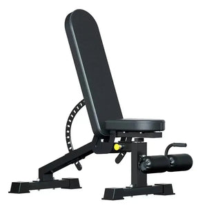 Black adjustable weight bench on a white background