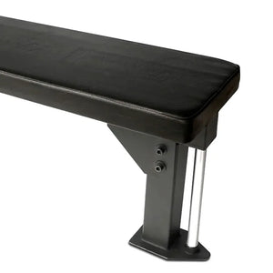 Black weight bench on a white background